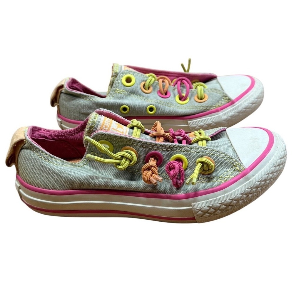 Converse Chuck Taylor Slip On Sneakers Juniors 12 Neon Knot Laces Low Top Shoes